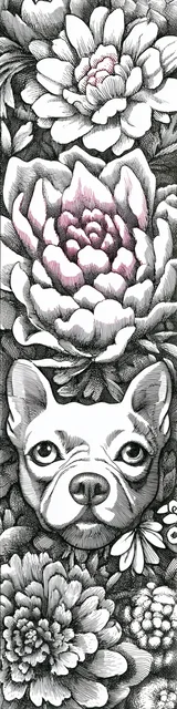 Free dog bookmark featuring a dog with a gray floral background
